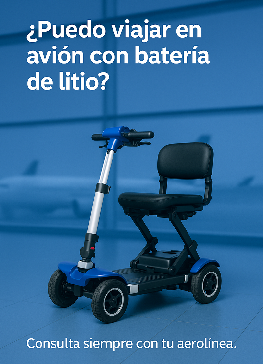 Scooter eléctrico plegable azul en entorno de viaje