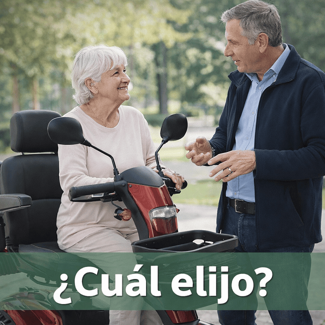 Señora mayor recibiendo asesoramiento en ortopediua moverte para elegir un scooter eléctrico adecuado