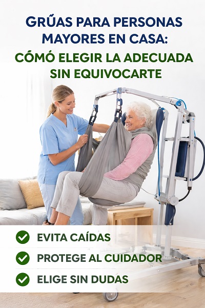 Grúa eléctrica para personas mayores en casa durante transferencia segura con arnés